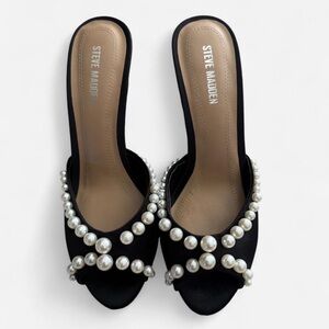 Steve Madden Black Heels with Pearl Accents